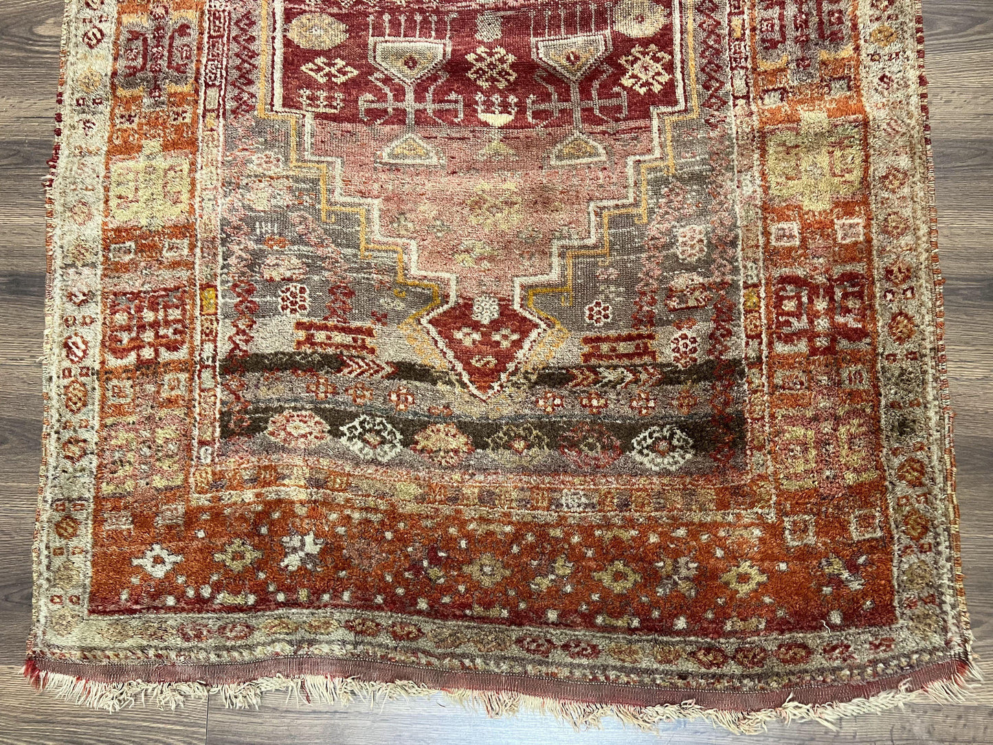 Antique Turkish Melas Rug 4x7, Tribal Geometric Unique Collectible Hand Knotted Wool Oriental Carpet, Rare 1920s Rug, Burnt Orange Red - Nuvé