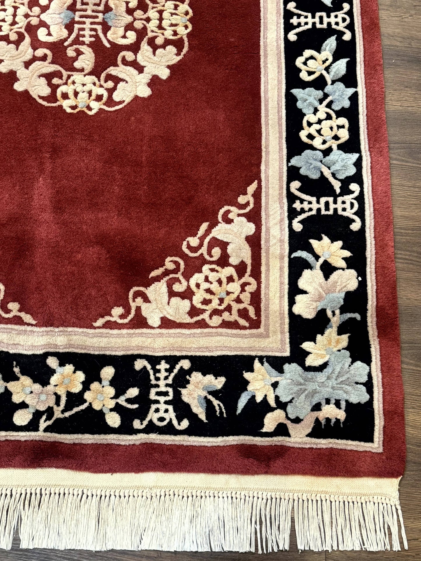 Dark Red Chinese Wool Rug 4x6, Chinese 90 Line Rug, Carving Rug, Handmade, Pair B - Nuvé