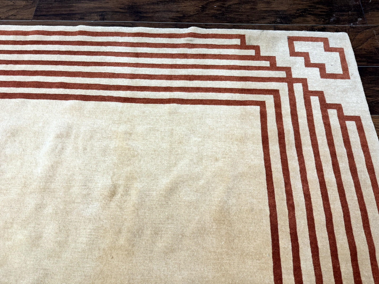 Modern Tibetan Rug 11 x 14.6, Wool and Silk, Simple Design, Handmade Large Area Rug, Cream - Nuvé