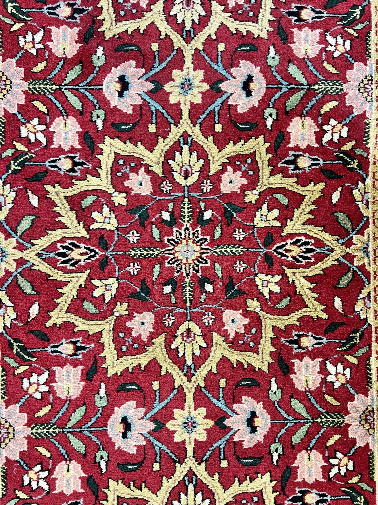 Indo Sarouk Runner Rug 2.6 x 10 ft, Floral Hand Knotted Wool Handmade Vintage Indian Hallway Rug, Red Tan Black, 10ft Persian Runner - Nuvé