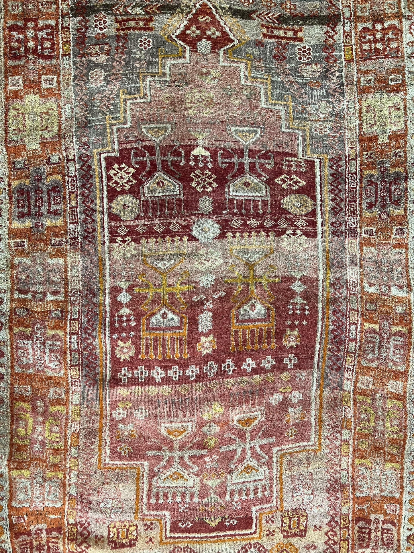 Antique Turkish Melas Rug 4x7, Tribal Geometric Unique Collectible Hand Knotted Wool Oriental Carpet, Rare 1920s Rug, Burnt Orange Red - Nuvé