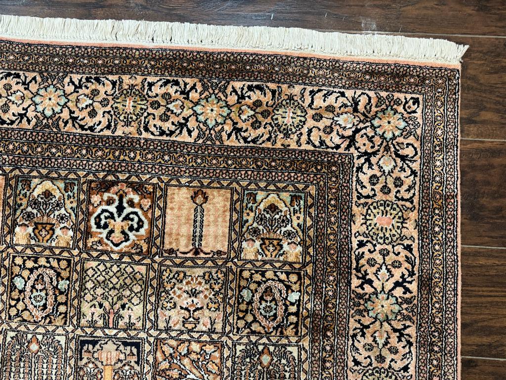 Indian Kashmiri Silk Rug 4x6, Panel Design, Multicolor, Fine - Nuvé