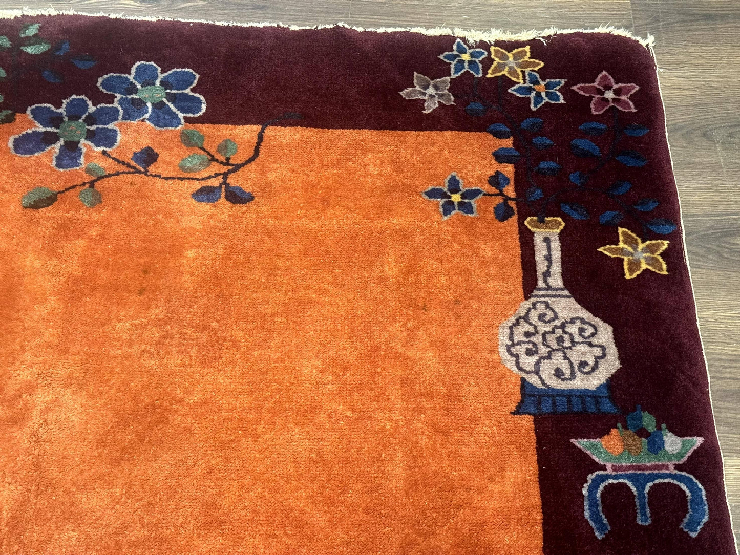 Chinese Art Deco Rug 5x8, Antique Chinese Wool Rug, Nichols Rug, Rare Chinese Carpet, Orange and Purple-Maroon - Nuvé