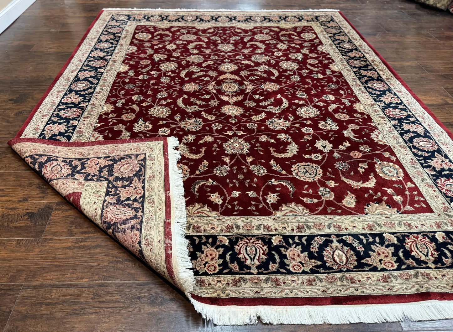 Maroon Persian Area Rug 8x10, Floral Allover, Pak Persian, Wool and Silk Highlights, Traditional Oriental Carpet - Nuvé