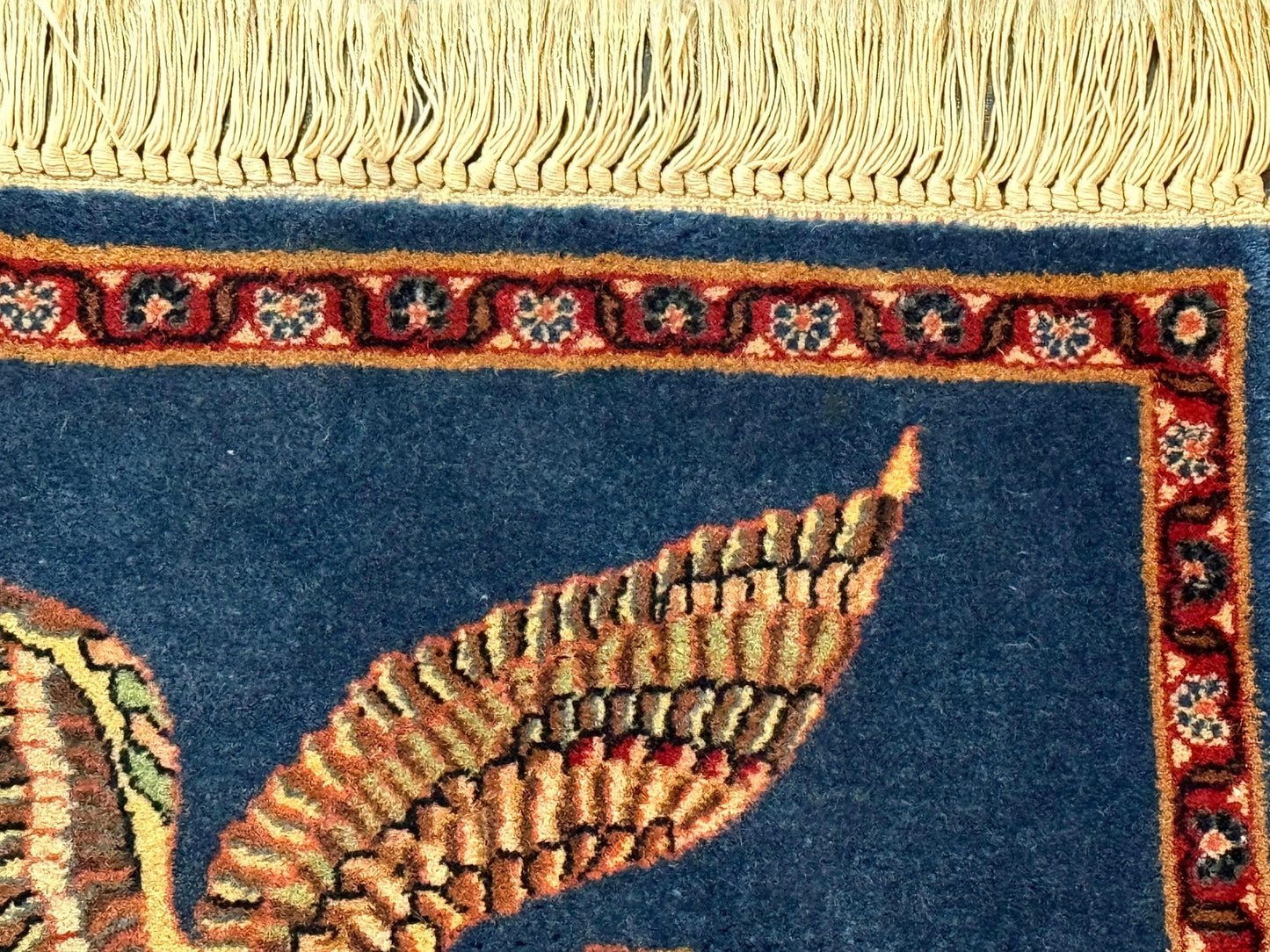Pictorial Rug of American Flag with Bald Eagle, Small Indo Persian Pictorial Rug, Blue, Handmade, Very Fine 330 KPSI - Nuvé