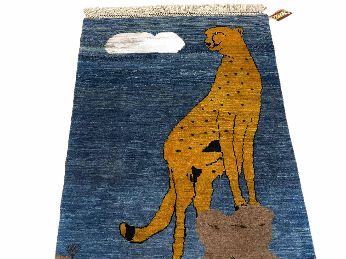 3 x 5 Handmade New Vintage Wool Blue Rug Leopard Lion Jaguar Deer Organic Dyes - Nuvé