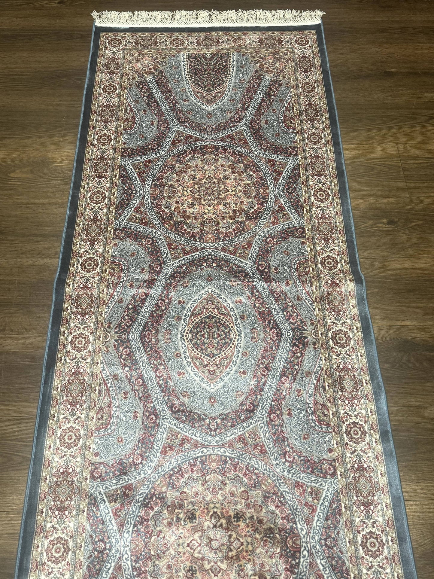 Turkish Silk Runner Rug 2.6 x 13, Blue Runner Rug, Dome Design, Bamboo Silk, New - Nuvé