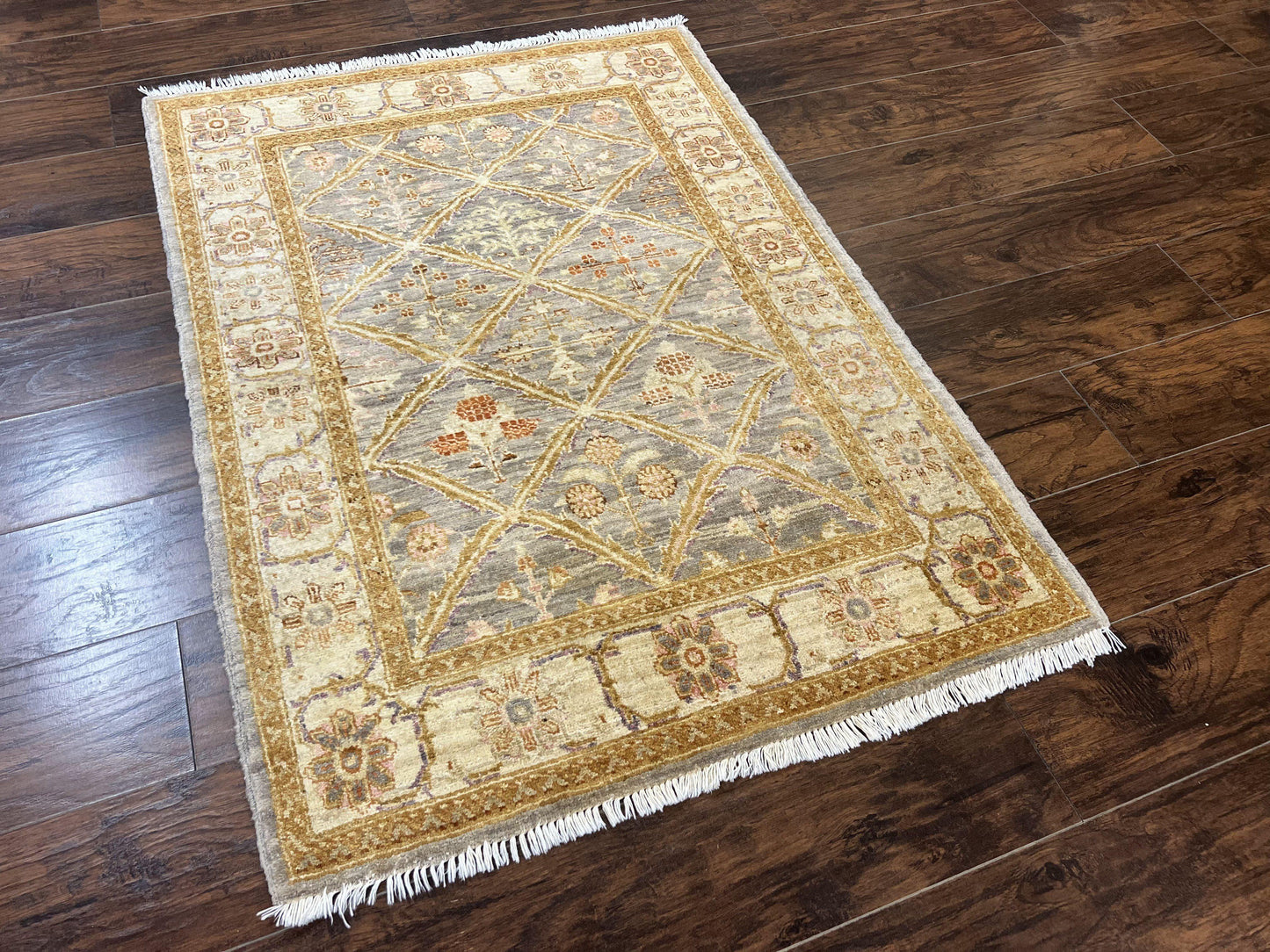Pakistani Peshawar Rug 3.6 x 5, Safavieh Wool Handmade Hand Knotted Vintage Rug, Panel Design Oriental Carpet, Pair C - Nuvé