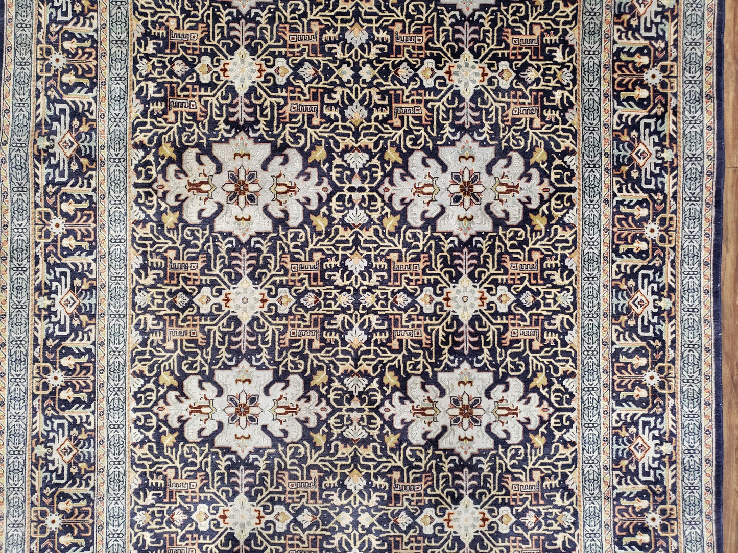 Persian Kashan Rug, Navy Blue, Hand-Knotted, Wool, 4' 8" x 7' 4", Pair A - Nuvé