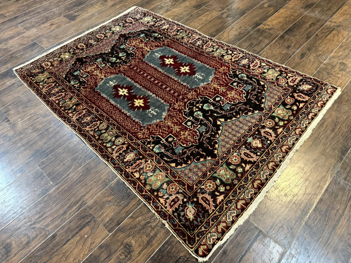 Antique Turkish Rug 4x6, Unique Rare Carpet