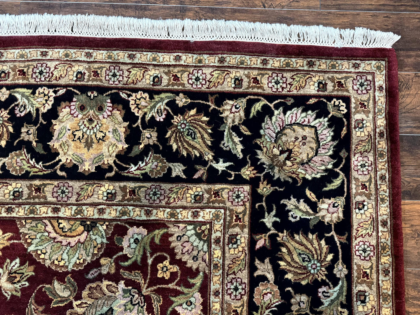 Indian Agra Rug 10x14, Traditional Oriental Carpet, Room Sized Wool Area Rug, Floral, Maroon - Nuvé