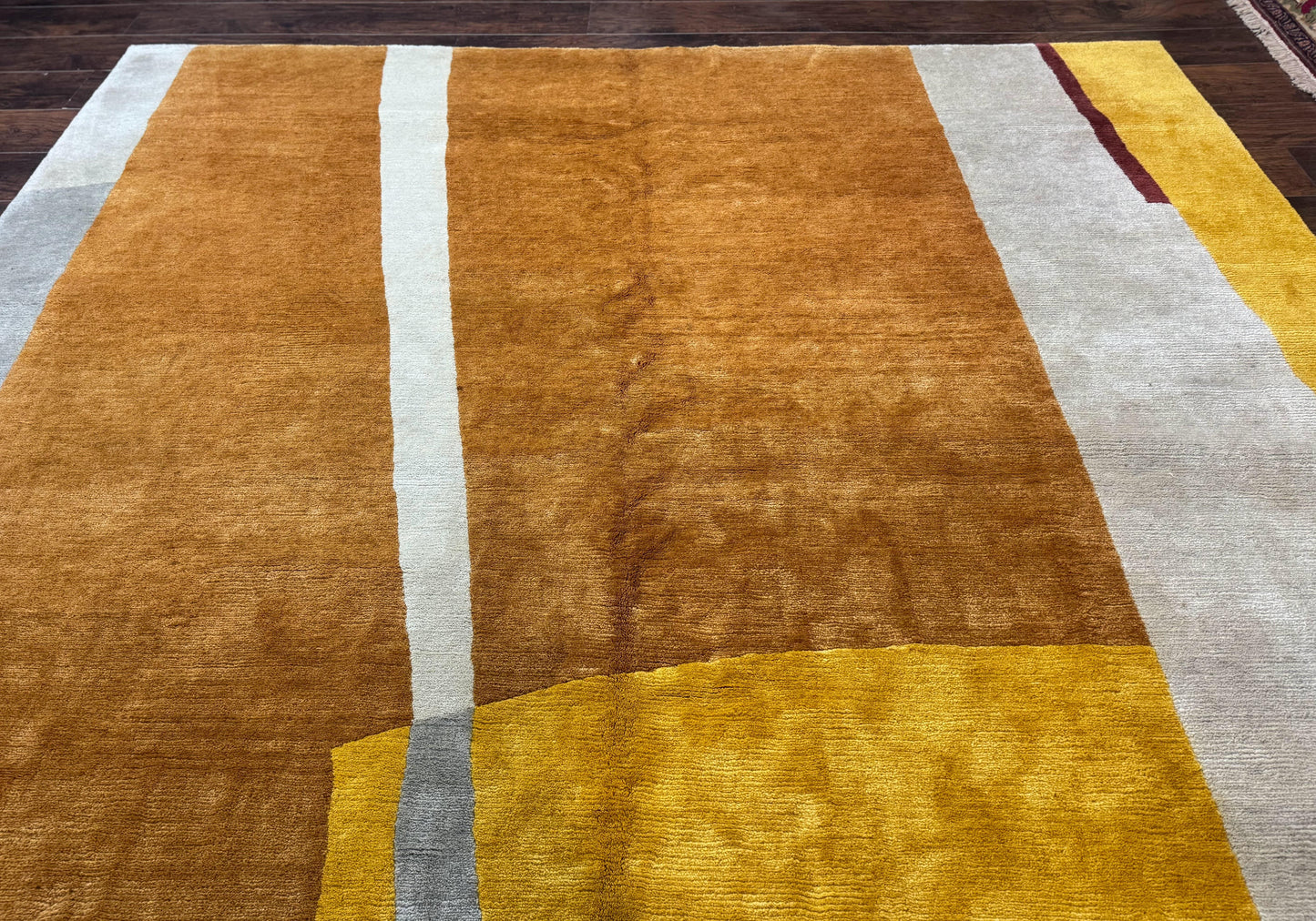 Modern Tibetan Rug 9x10, Wool Handmade Tibetan Area Rug, Abstract Multicolor - Nuvé