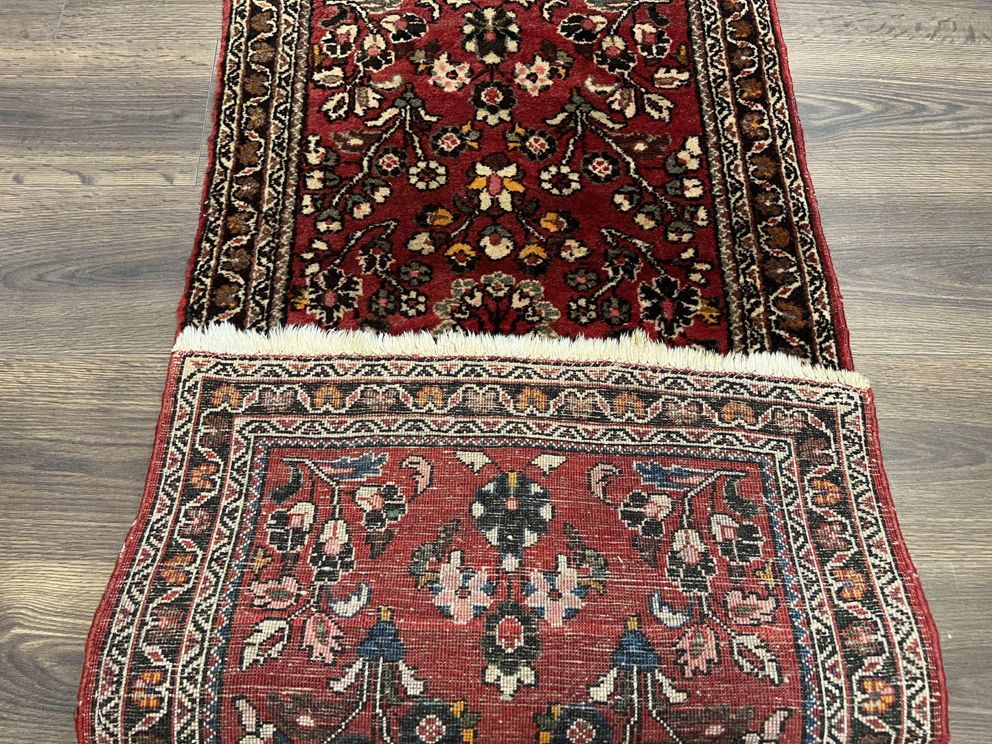 Small Persian Sarouk Rug 2x4 ft, Allover Floral Pattern, Red Black Cream, Hand Knotted Wool Traditional Oriental Carpet, Antique Persian Rug 2 x 4 - Nuvé