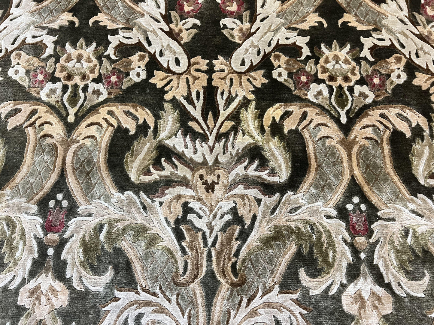 Tibetan Rug 8x10, European Design, Floral, Green, Handmade, Wool, Nepali Rug - Nuvé