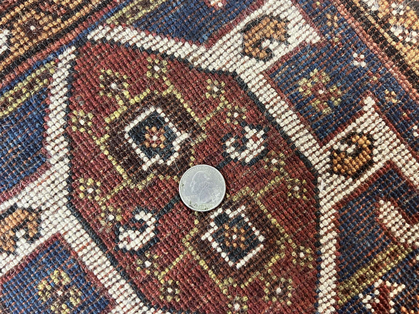 Antique Persian Shiraz Tribal Rug 6x8, Geometric Rug, Wool Handmade Hand Knotted Carpet, Red Blue - Nuvé