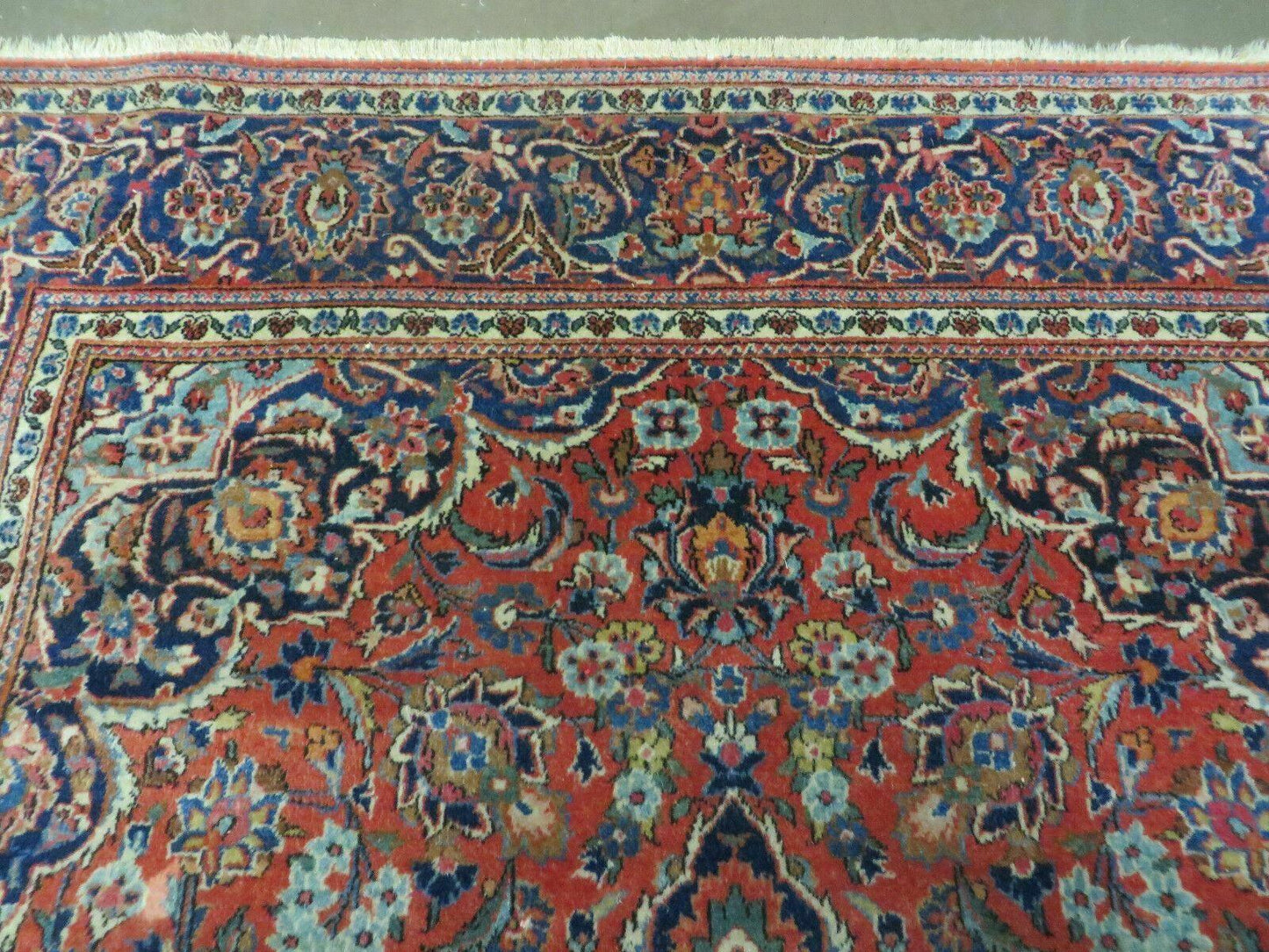Persian Kashan Rug 4x7, Red and Navy Blue Semi Antique Vintage Wool Oriental Carpet, Hand Knotted Rug, Floral Medallion, High Quality Fine Carpet - Nuvé