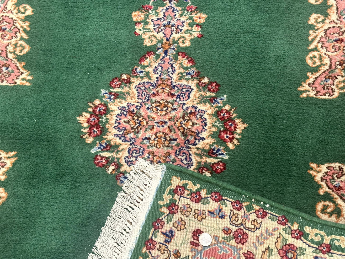Green Persian Kerman Rug 4x6, Semi Open Field, Green & Cream, Vintage - Nuvé