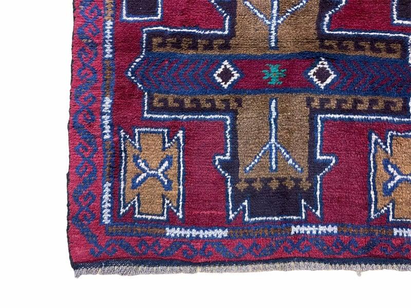 2' 10" X 4' 9" Vintage Handmade Tribal Wool Rug Balouchi Rug Afghan Rug Red Blue - Nuvé
