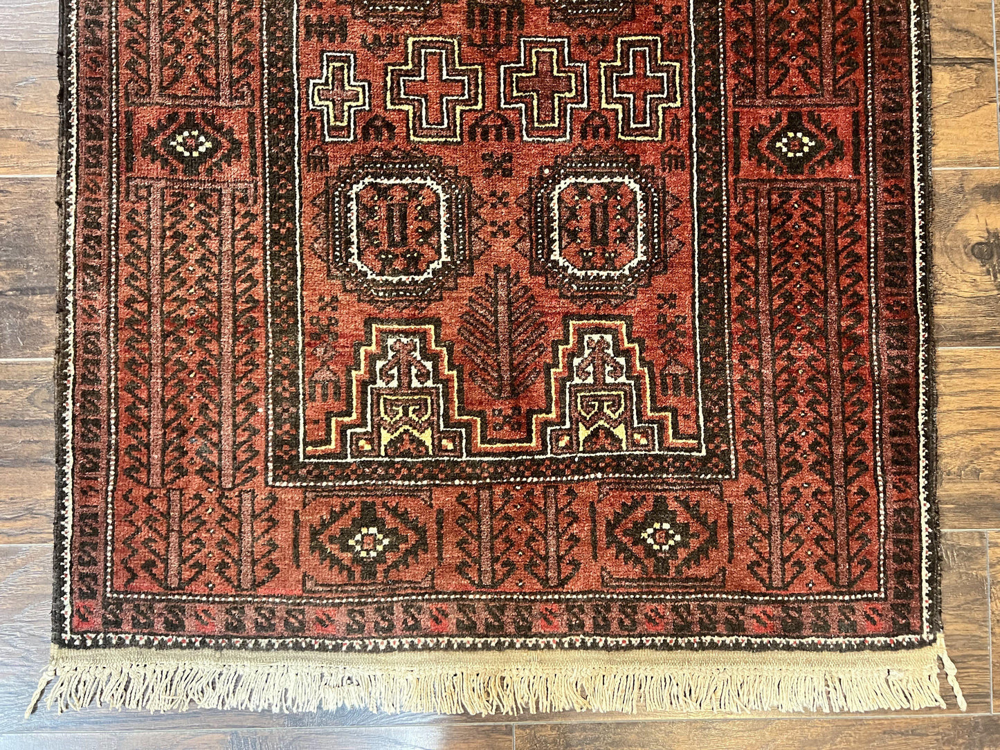 Antique Persian Turkoman Rug 3x6, Wool Tribal Handmade Carpet, Red and Black - Nuvé