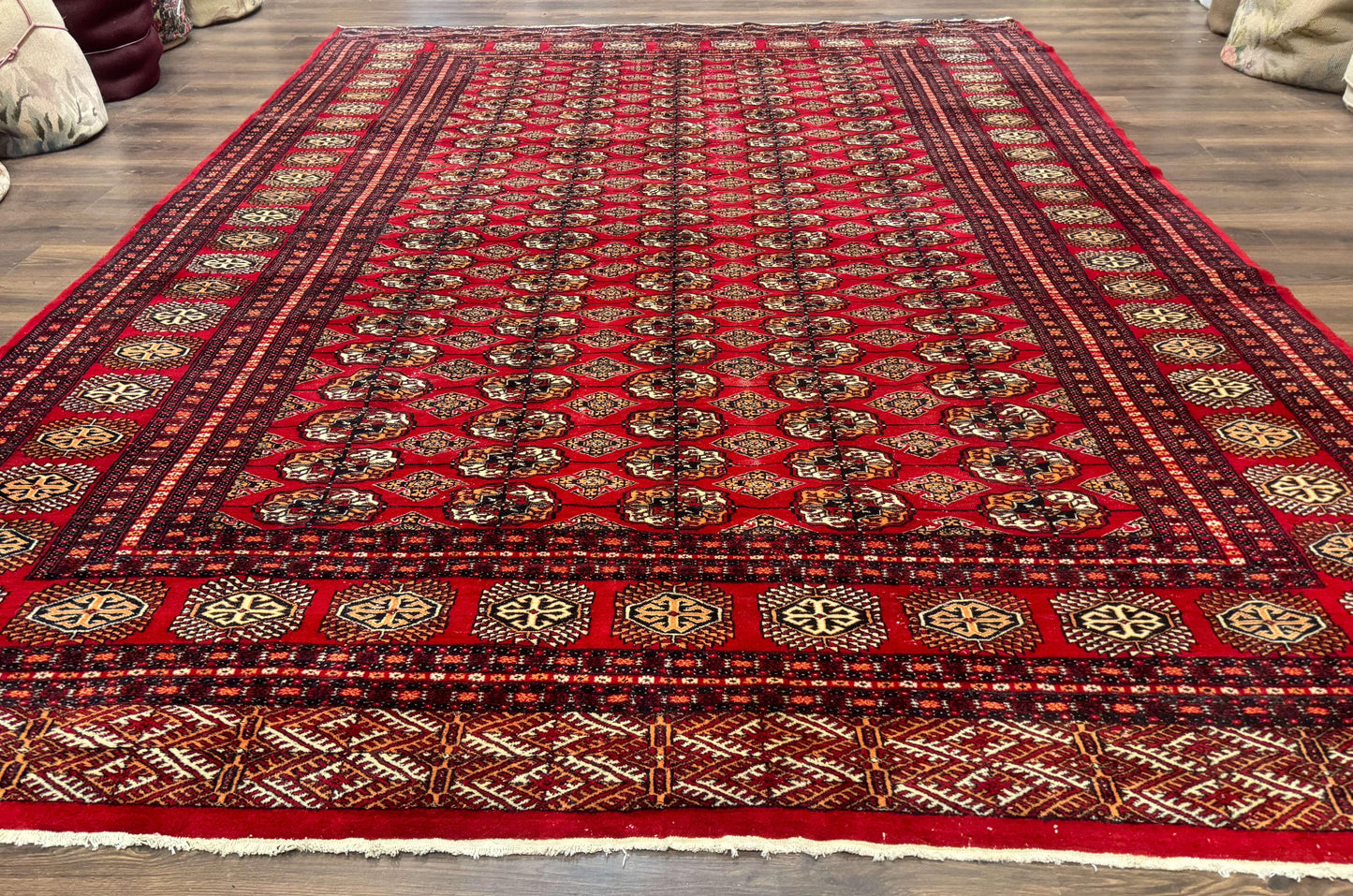 Bokhara Rug 9x12, Red Turkoman Rug, Pakistani Rug, Tribal Carpet, Wool Rug, Red Rug - Nuvé