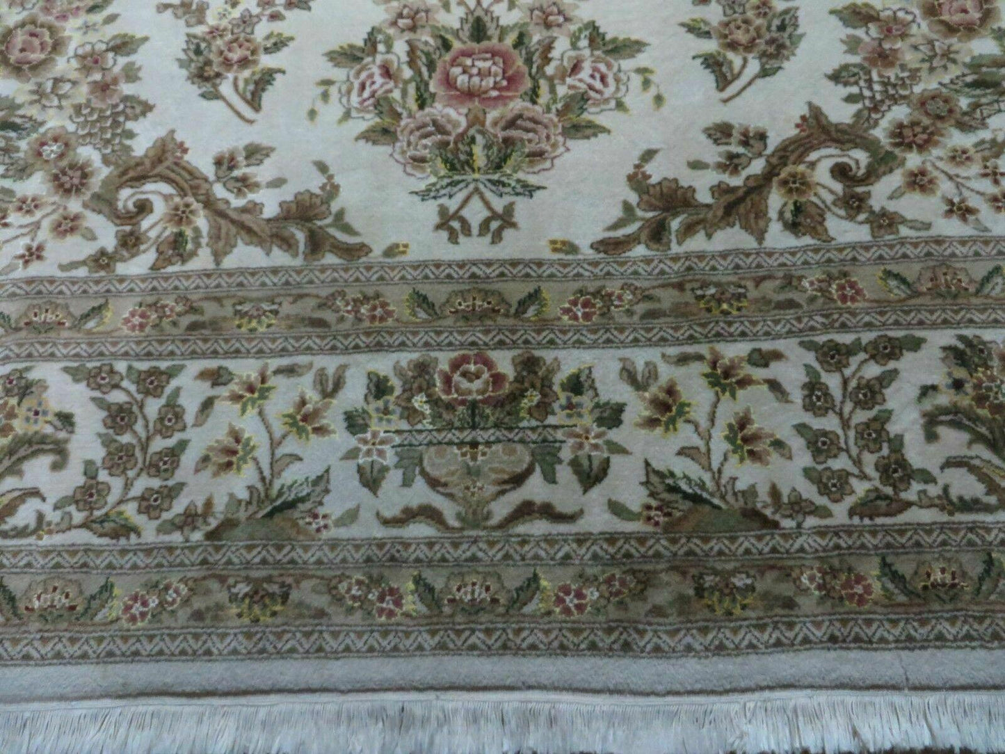 8' X 10' Handmade Chinese Floral Oriental Wool Silk Accent Rug Ivory Organic - Nuvé