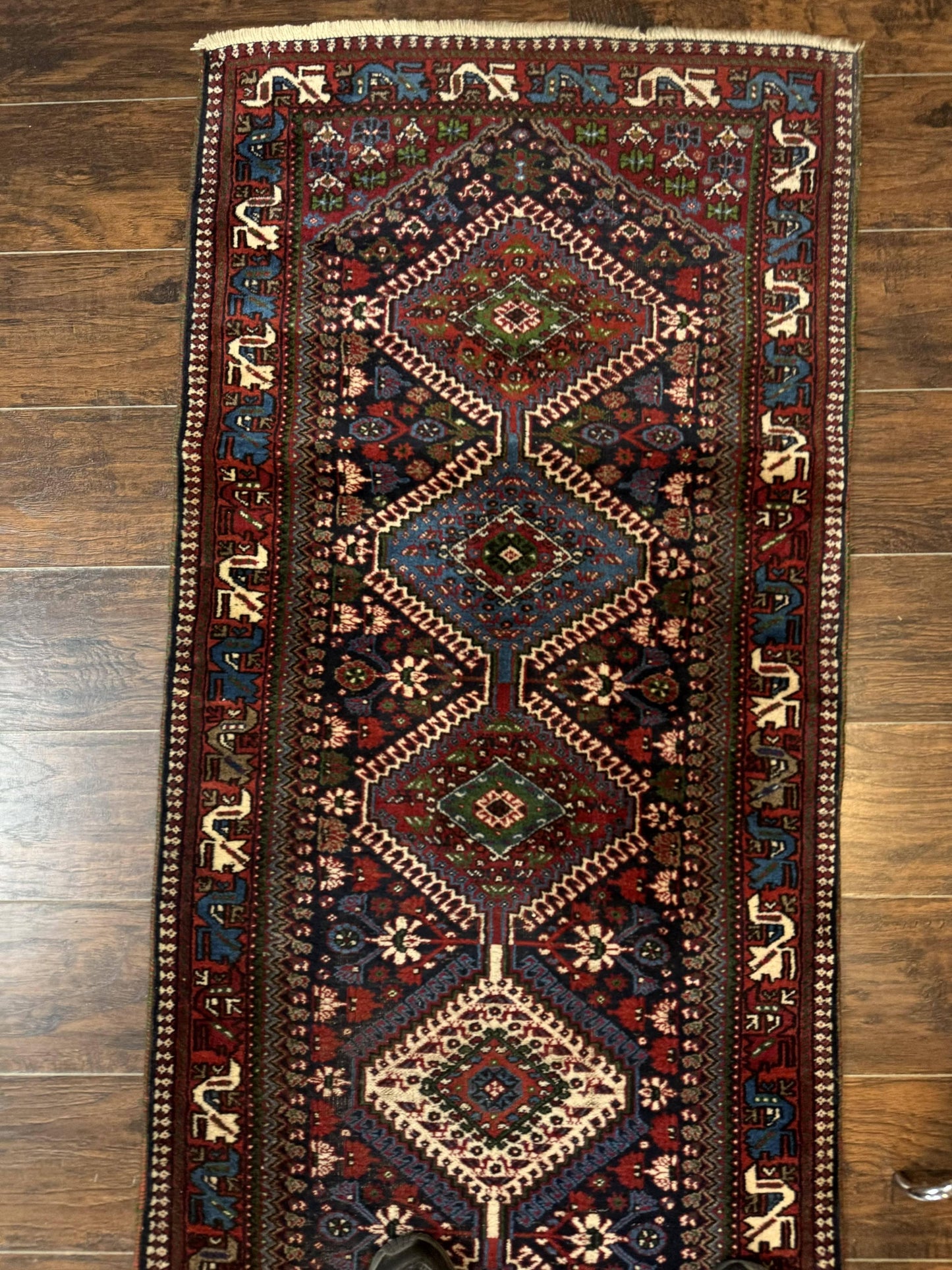 Persian Tribal Runner Rug 2.6 x 20 ft, Antique Persian Shiraz Carpet for Hallway, Colorful Navy Blue - Nuvé