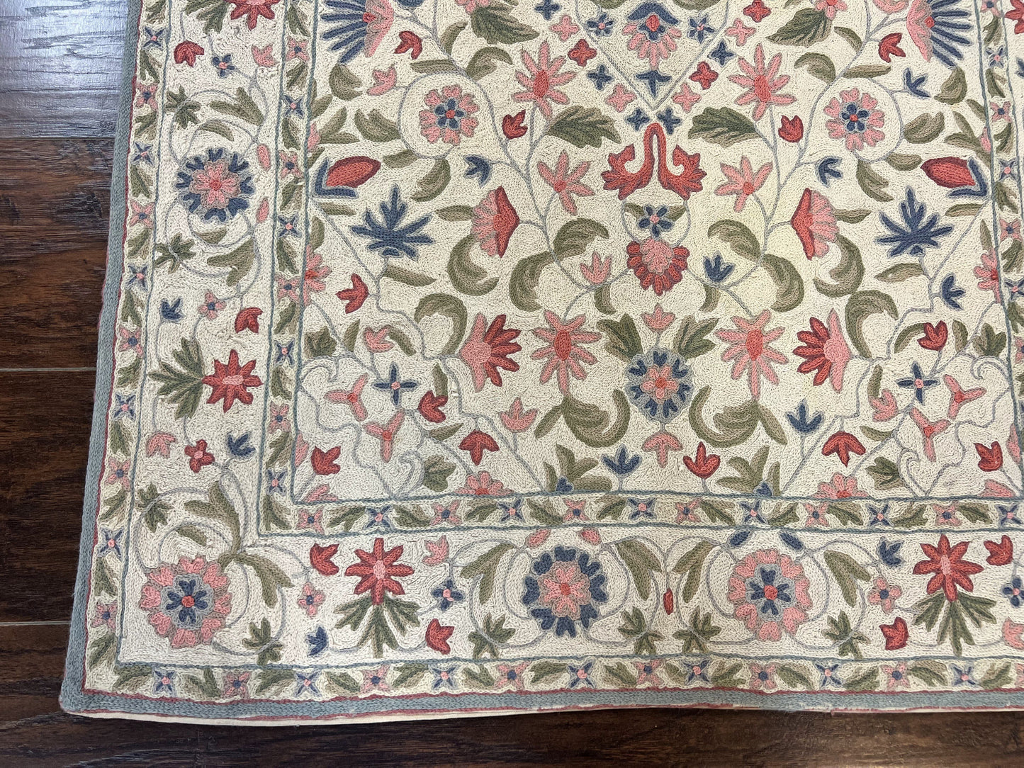 Hand Stitched Indian Rug 4x5, Floral, Vintage Hand Embroidered Rug - Nuvé