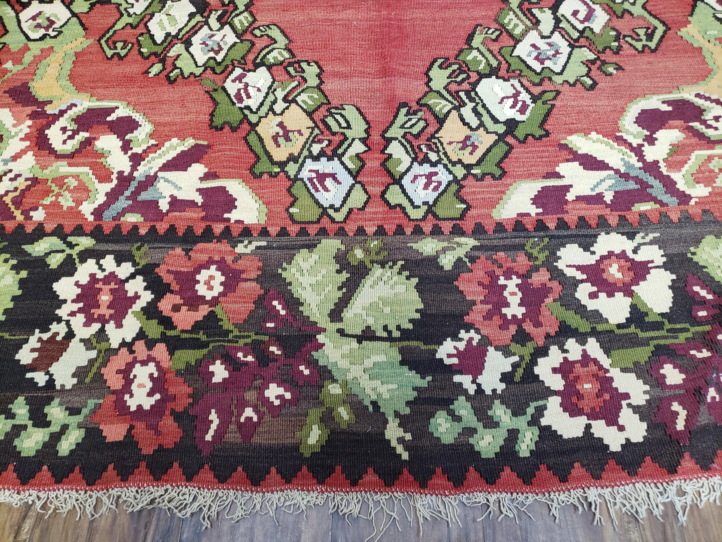 Karabakh Rug 8x11, Caucasian Kilim Rug, Vintage Antique Turkish Anatolian Azerbaijani Carpet, Wool Red & Black Hand-Woven 8 x 11 Living Room - Nuvé