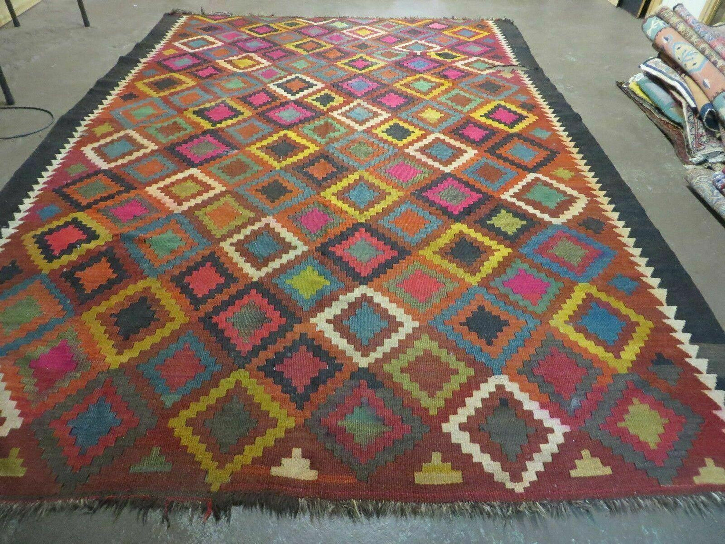 7' X10' Antique Afghan Kilim Handmade Flat Weave Wool Rug Vegy Organic Colorful - Nuvé