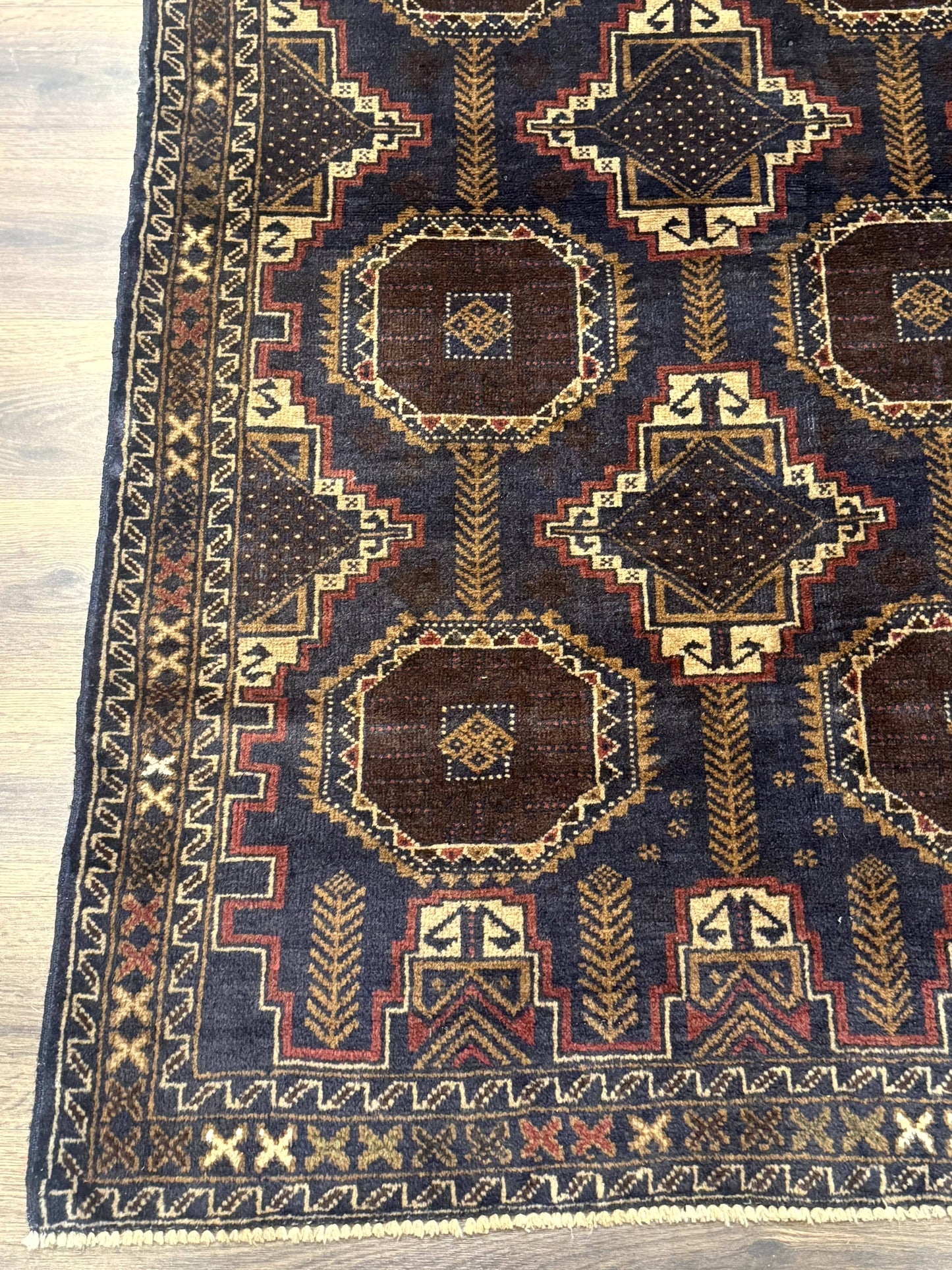 Navy Blue Afghan Balouch Rug 4x6, Handmade, New - Nuvé