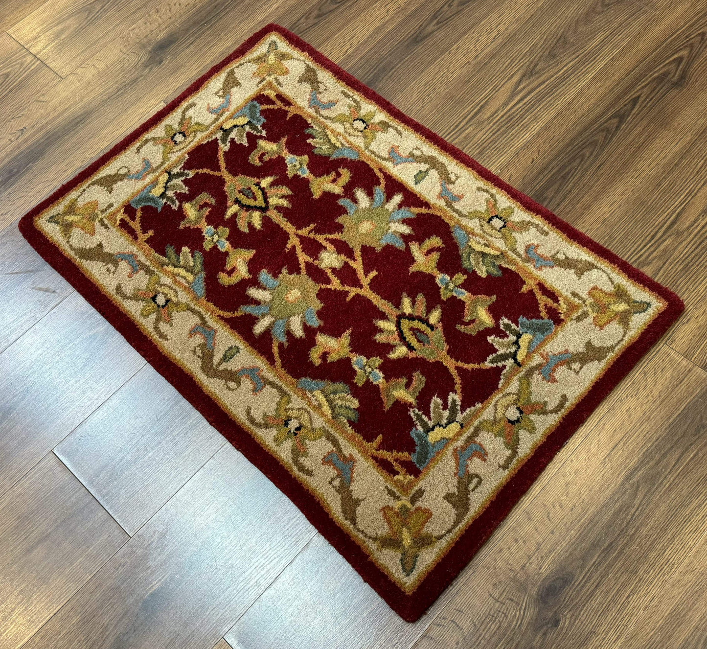 Small Floral Wool Rug 2x3, Safavieh Heritage Collection, Dark Red & Cream - Nuvé