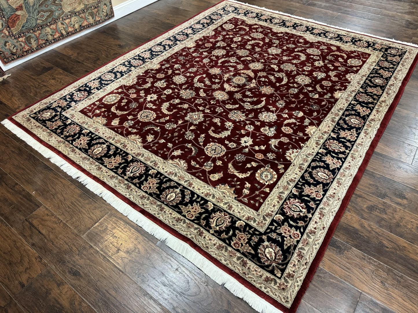Maroon Persian Area Rug 8x10, Floral Allover, Pak Persian, Wool and Silk Highlights, Traditional Oriental Carpet - Nuvé