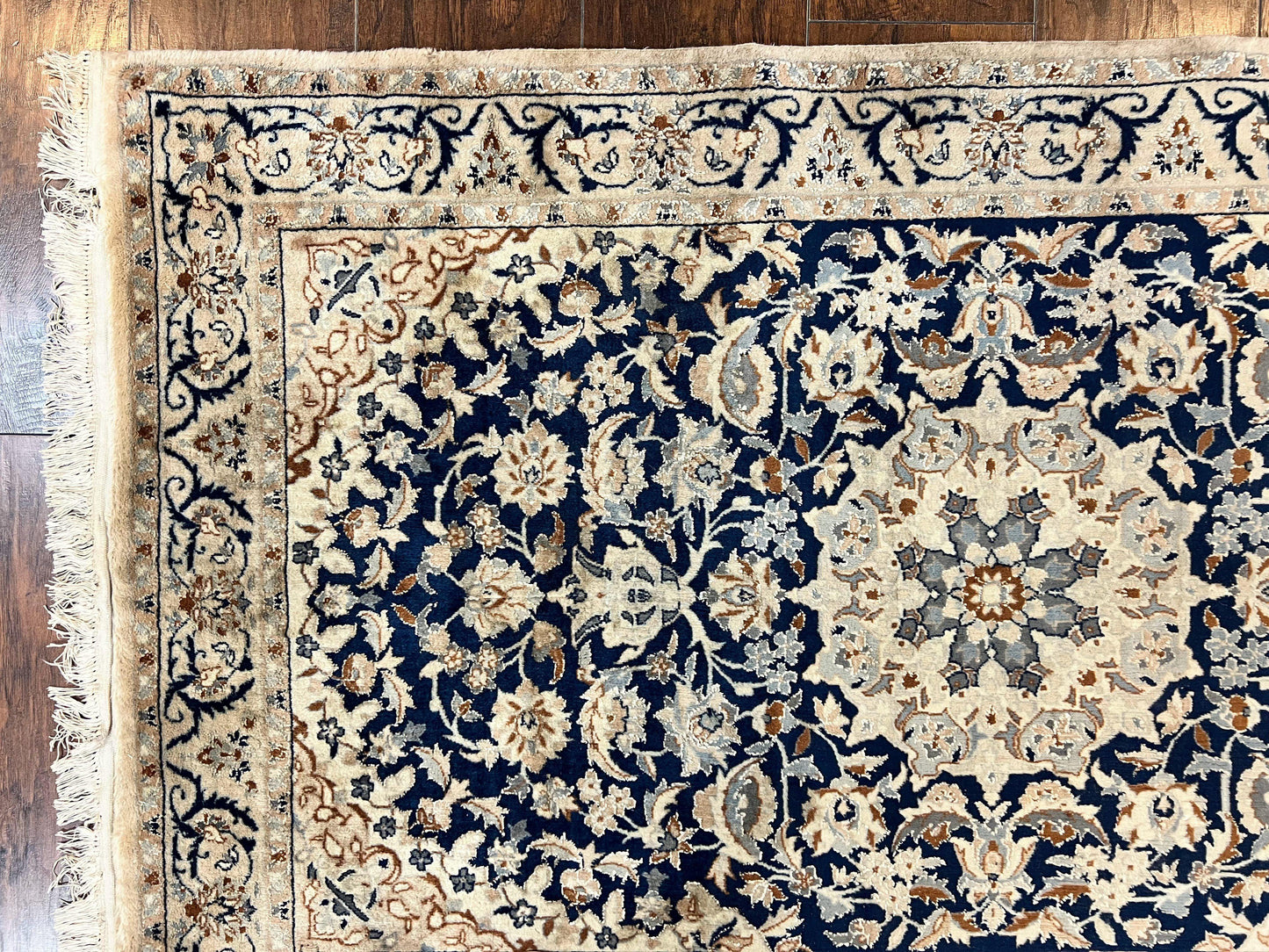Persian Nain Rug 3x5, Floral Medallion Oriental Carpet, Very Fine Hand Knotted Handmade Wool and Silk Highlights Rug, Vintage Semi Antique - Nuvé