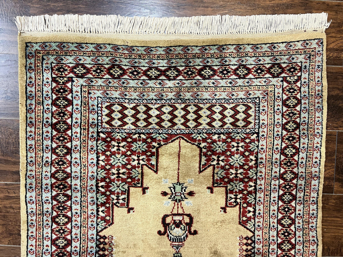Bokhara Prayer Rug 3x5, Pakistani Turkoman Carpet, Tan, Handmade Vintage Wool Carpet - Nuvé