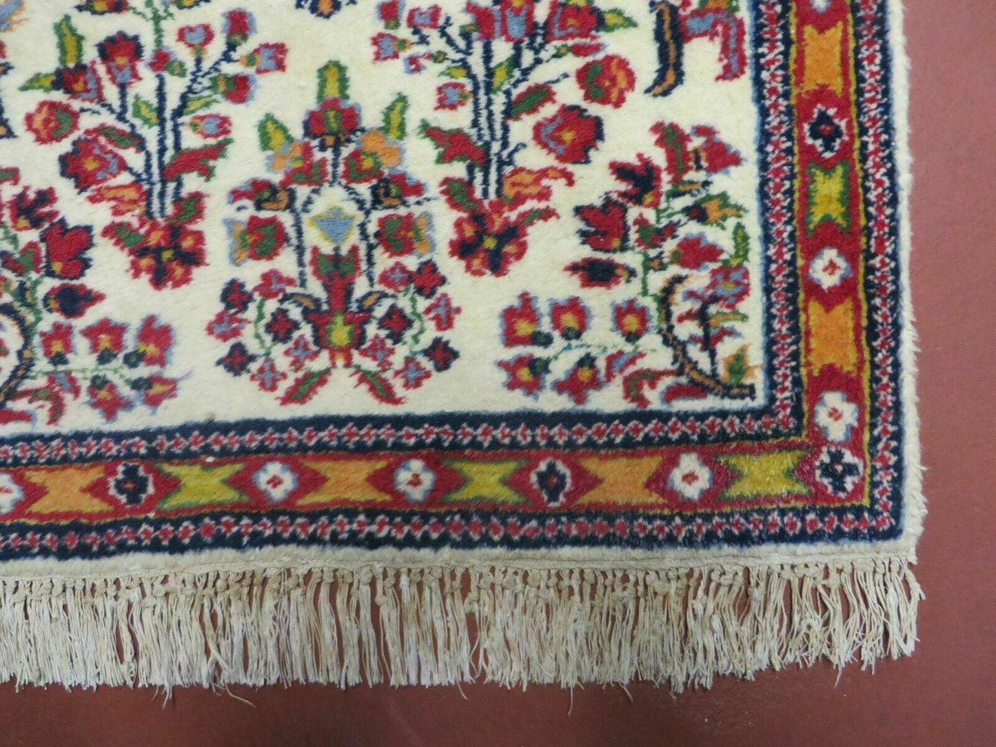 Small Persian Rug 2 x 3, Tiny Persian Sarouk Carpet, Cream Navy Blue Red, Floral Medallion, Vintage Wool Rug, Handmade Hand-Knotted Oriental Rug - Nuvé