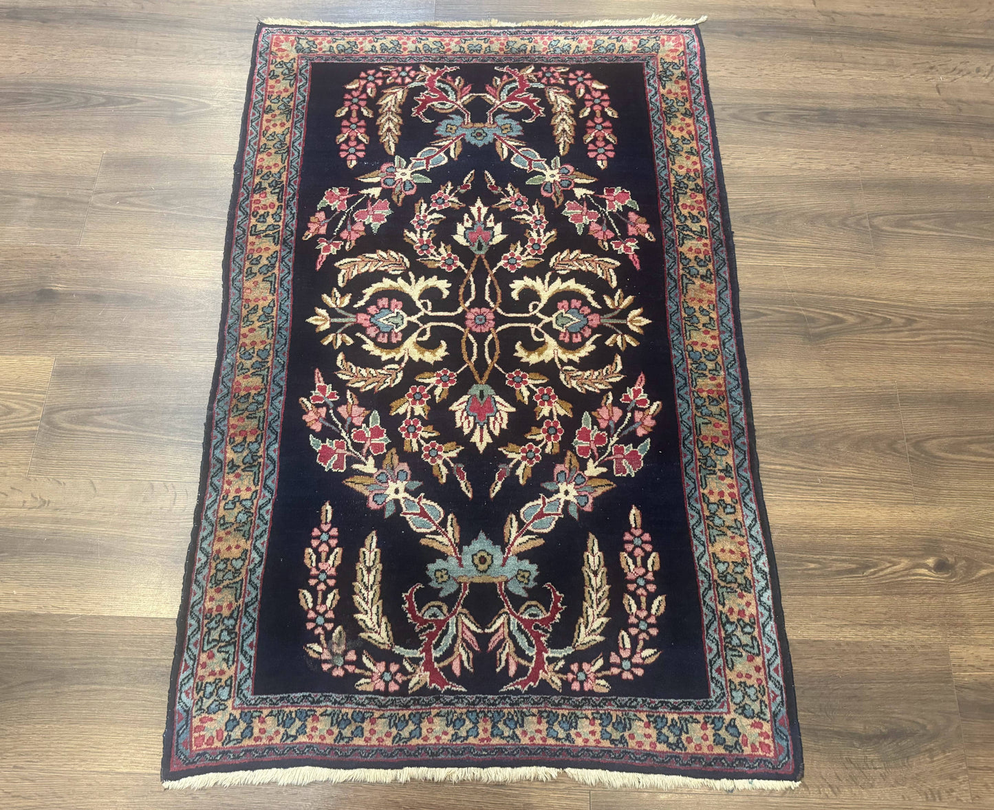Antique Persian Kerman Rug 2.8 x 4, Navy Blue, Floral - Nuvé