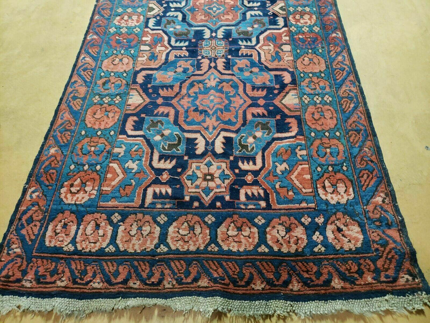 3'10" X 10' Antique Caucasian Seychor Rug Hand Made Wool Carpet Organic Dye Nice - Nuvé
