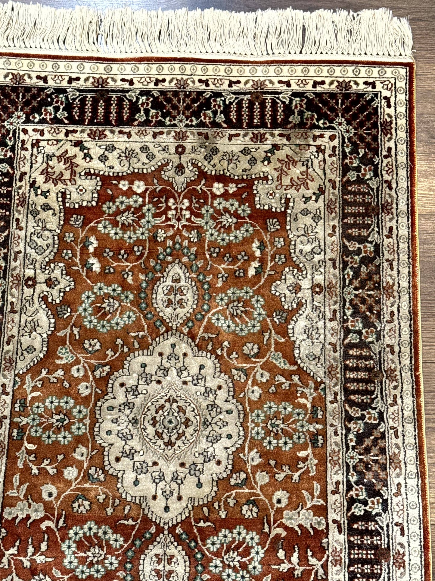 Turkish Silk Narrow Runner Rug 2 x 5.8, Very Fine 340 KPSI, Floral Medallions, Red - Nuvé