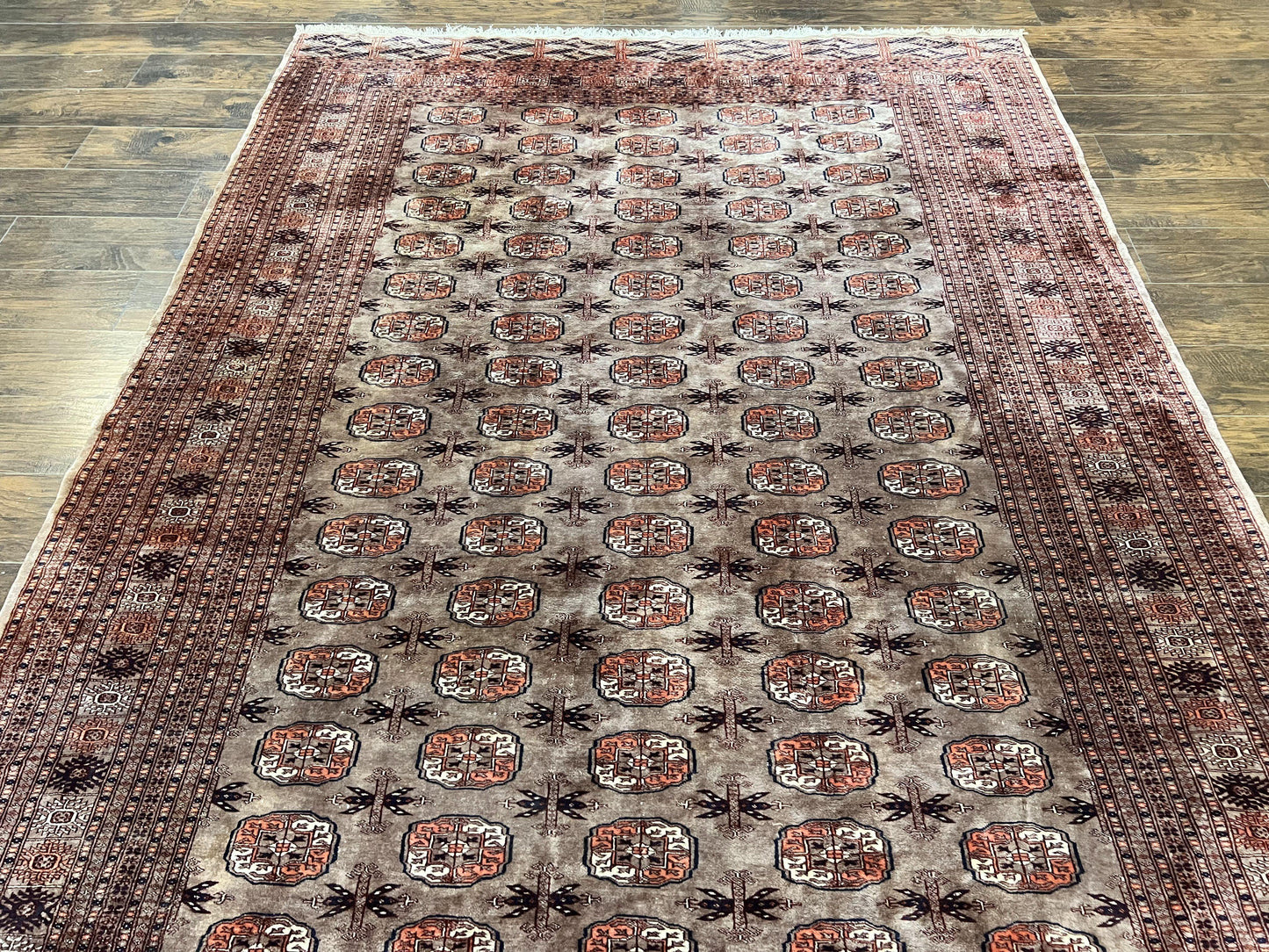 Pakistani Bokhara Turkoman Rug 7x10, Handmade Vintage Wool Carpet, Brown-Red - Nuvé