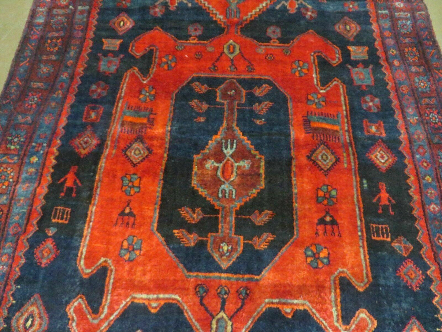 4' 6" X 8' 2" Antique Handmade India Tribal Geometric Wool Rug Red Blue # 129 - Nuvé