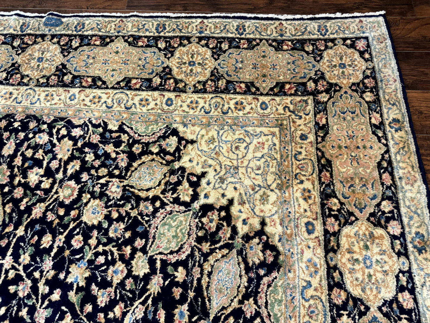 Large Persian Kerman Rug 10x14, Navy Blue and Beige, Floral Medallion, Traditional Elegant Persian Carpet, Signed by Masterweaver - Nuvé