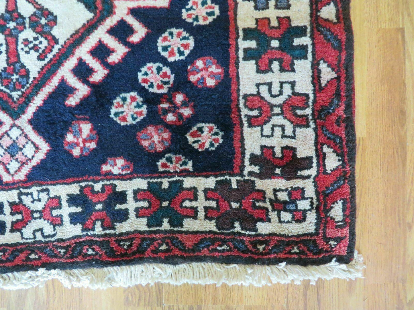 Persian Runner Rug 3.5 x 10.7, Karajeh Heriz Rug, Navy Blue, Geometric Medallions - Nuvé