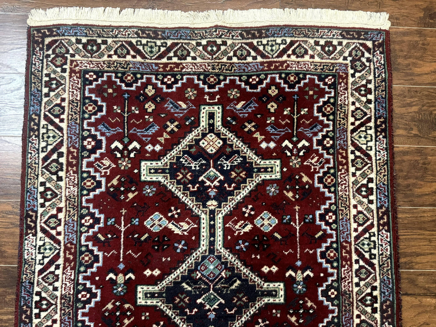Persian Afshar Rug 4x5 Red Navy Geometric Tribal Wool Carpet - Nuvé