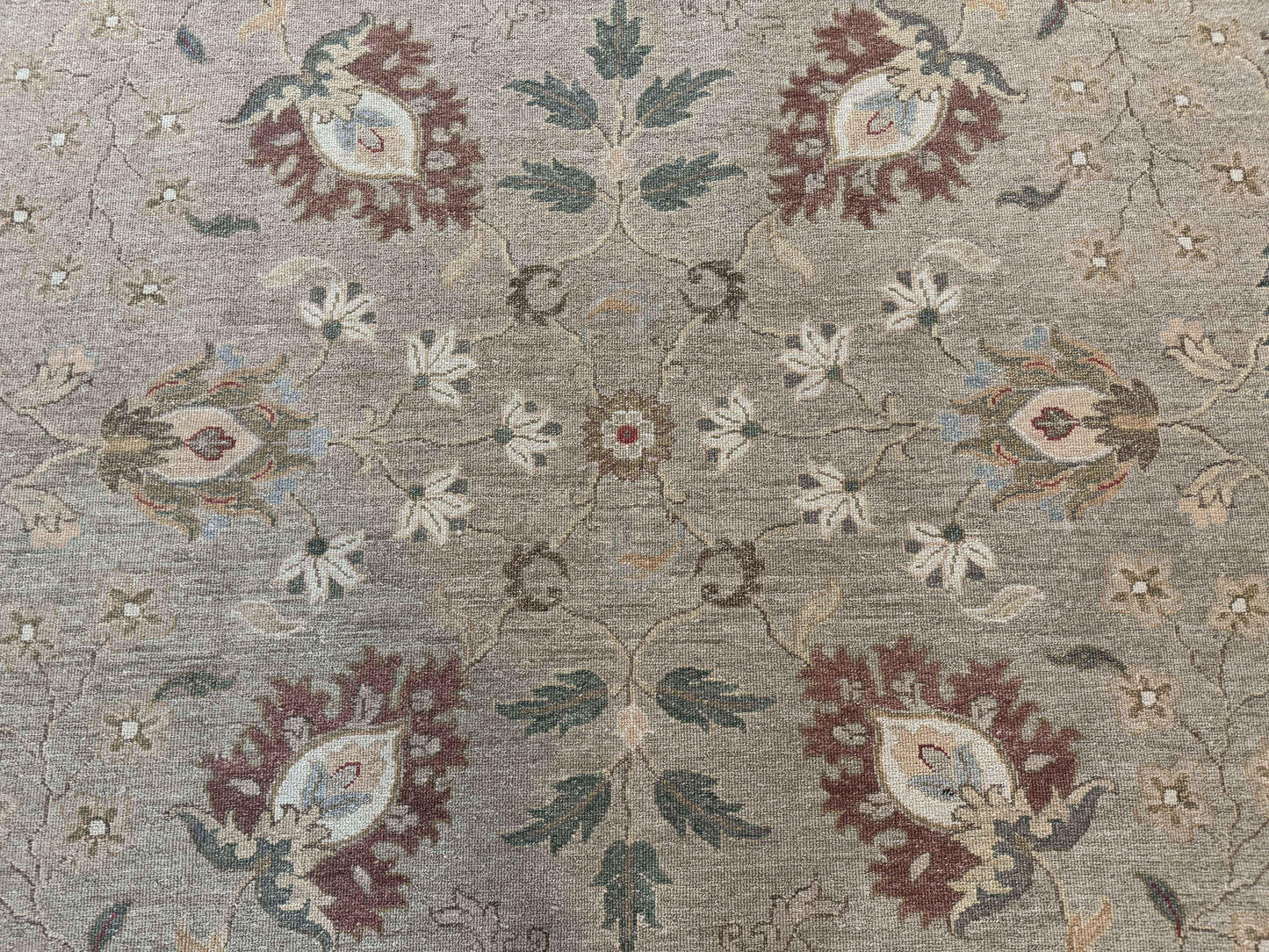 Large Turkish Soumak Rug 10x14, Flatweave Dhurrie, Handmade, Light Green and Salmon - Nuvé