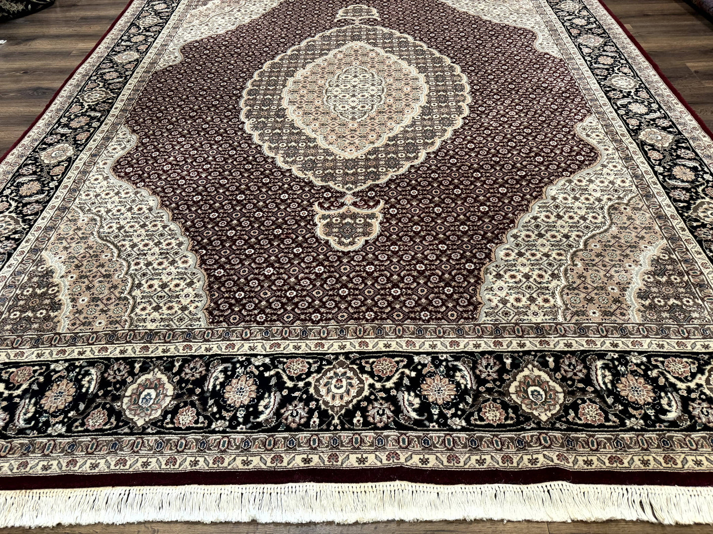 Sino Persian Rug 8x10, Herati, Elegant Oriental Carpet, Dark Maroon - Nuvé