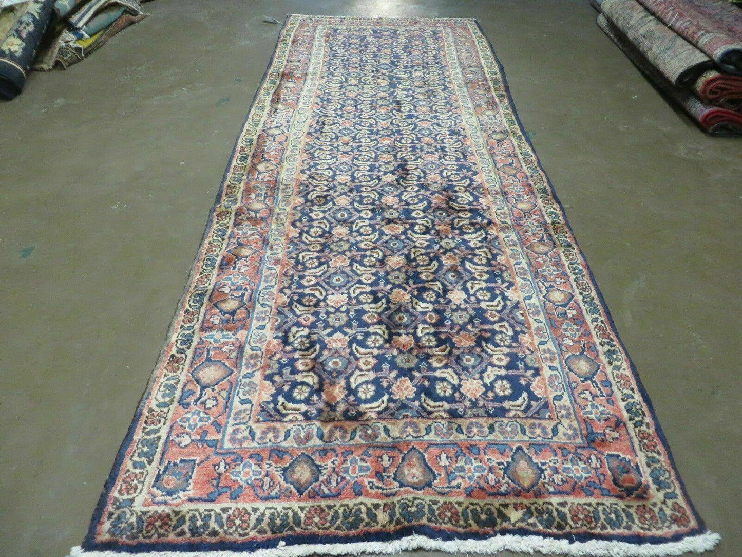 3'7" X 10' Antique Handmade India Floral Oriental Wool Runner Rug Organic Blue - Nuvé