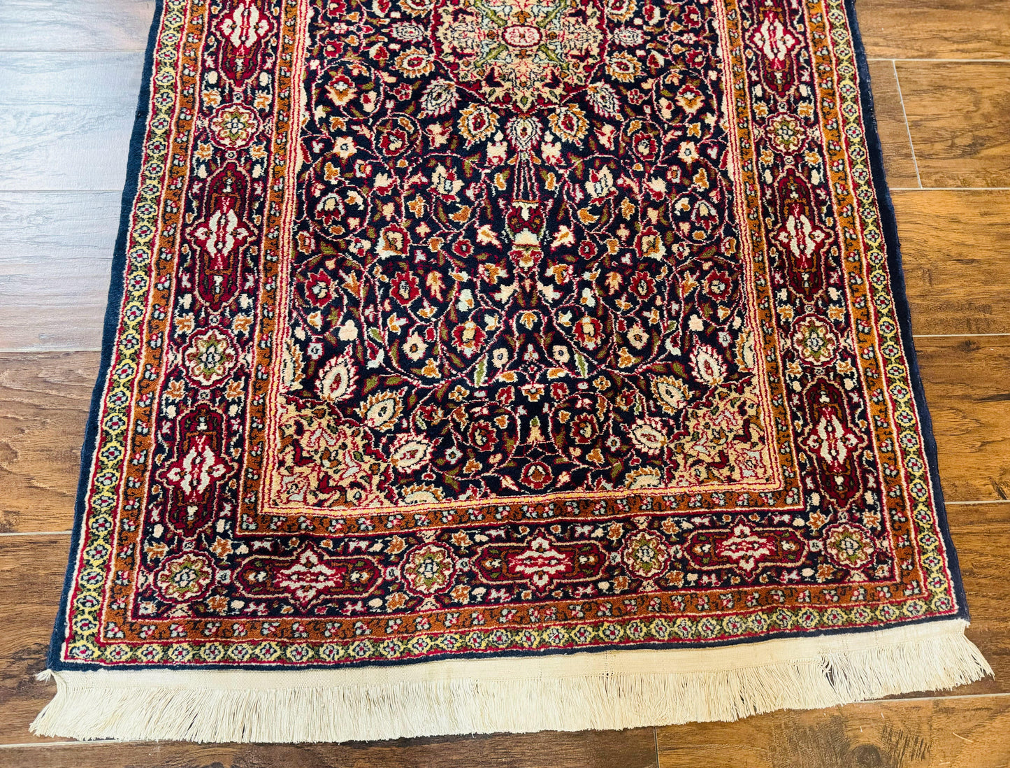 Indo Kashmiri Rug 3x5, Navy Blue, Very Fine 400 KPSI, Pair A - Nuvé