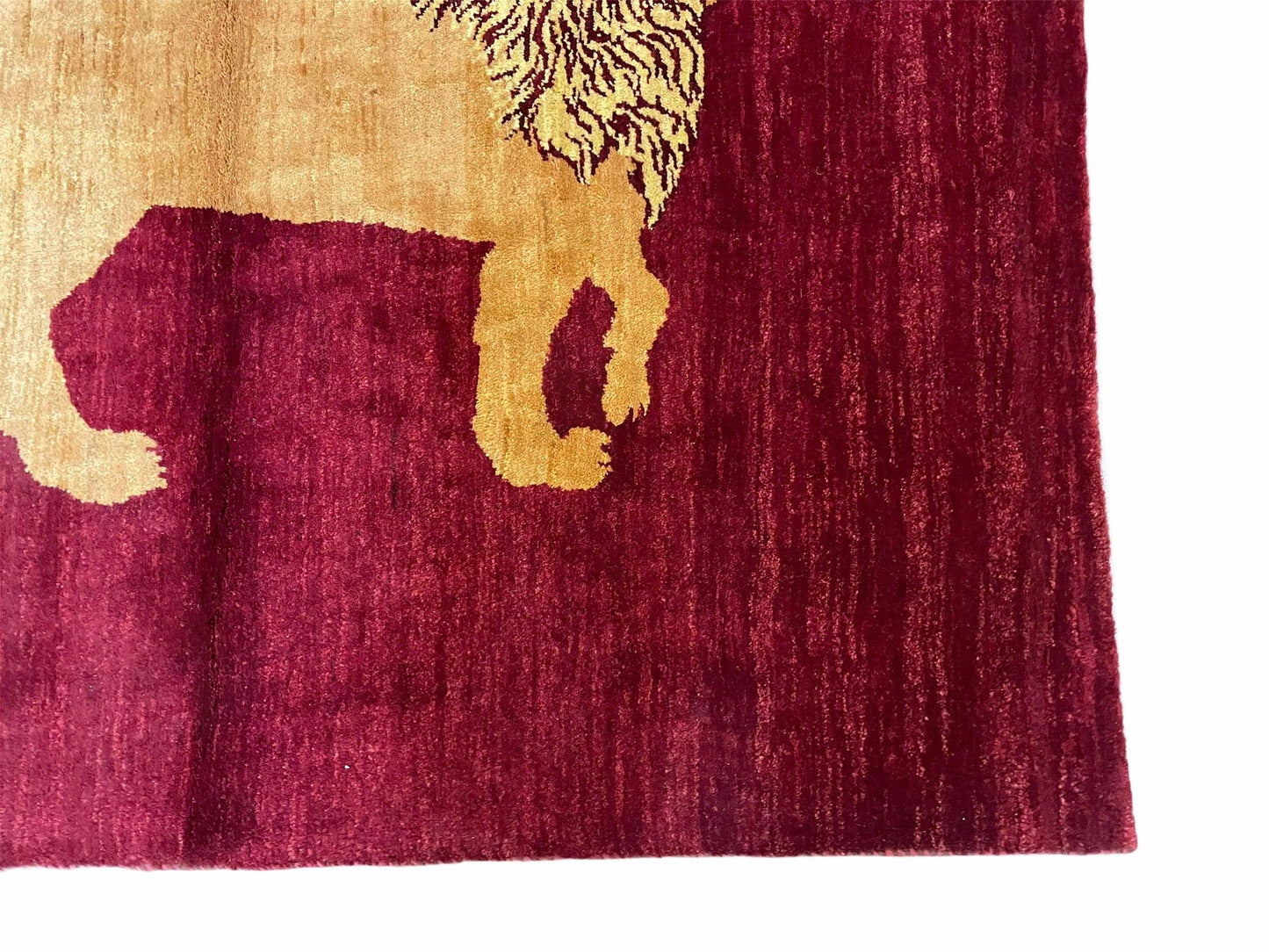 3.5 X 5 Handmade Rug Vintage New Rug Quality Wool Lion Red Veggy Dyes Pictorial - Nuvé