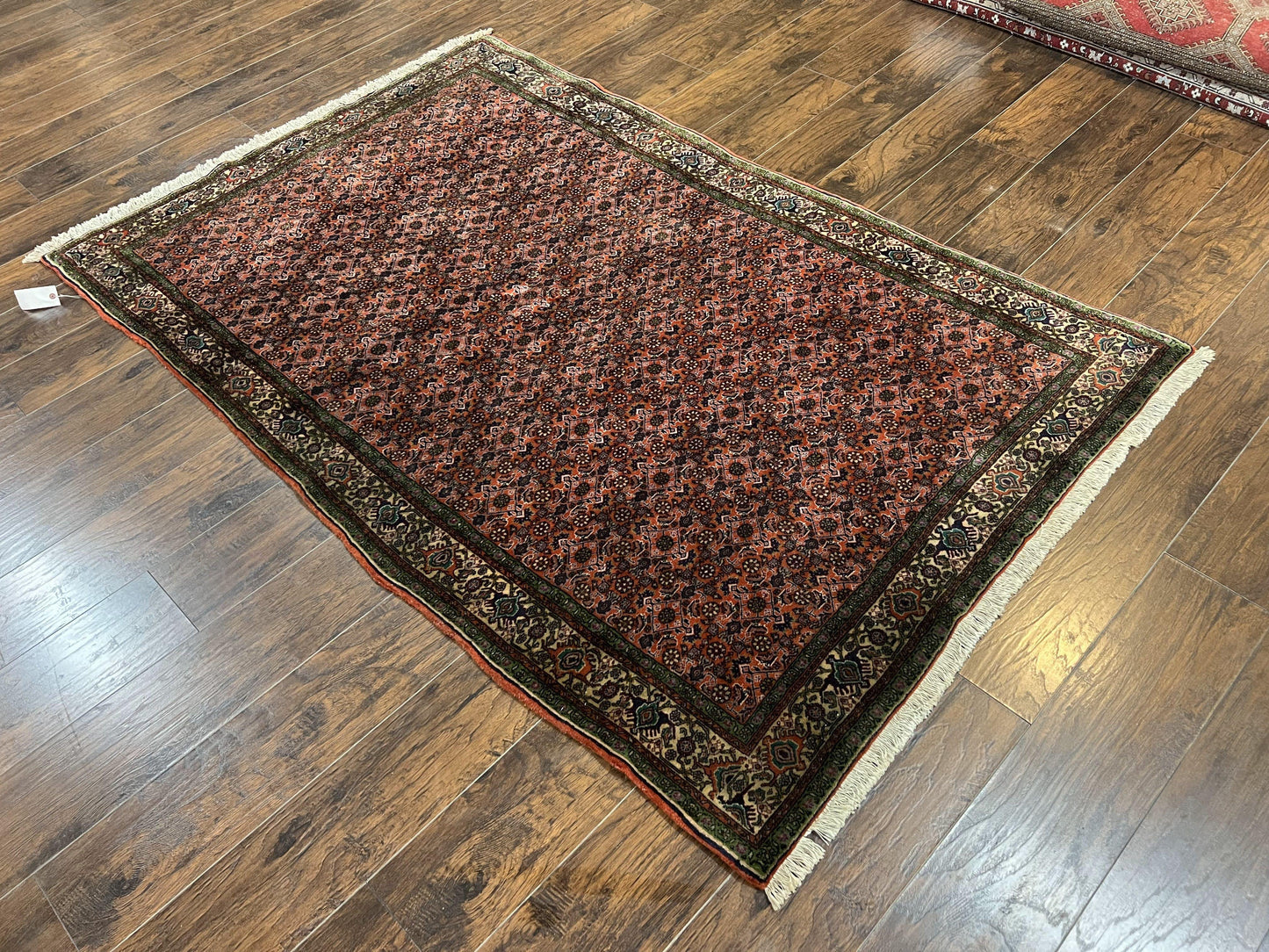 Antique Persian Bijar Rug 5x7, Allover Pattern, Hand Knotted Vintage Wool Tribal Oriental Carpet, Bidjar Rug, Red and Cream 5 x 7 ft, Handmade Rug - Nuvé
