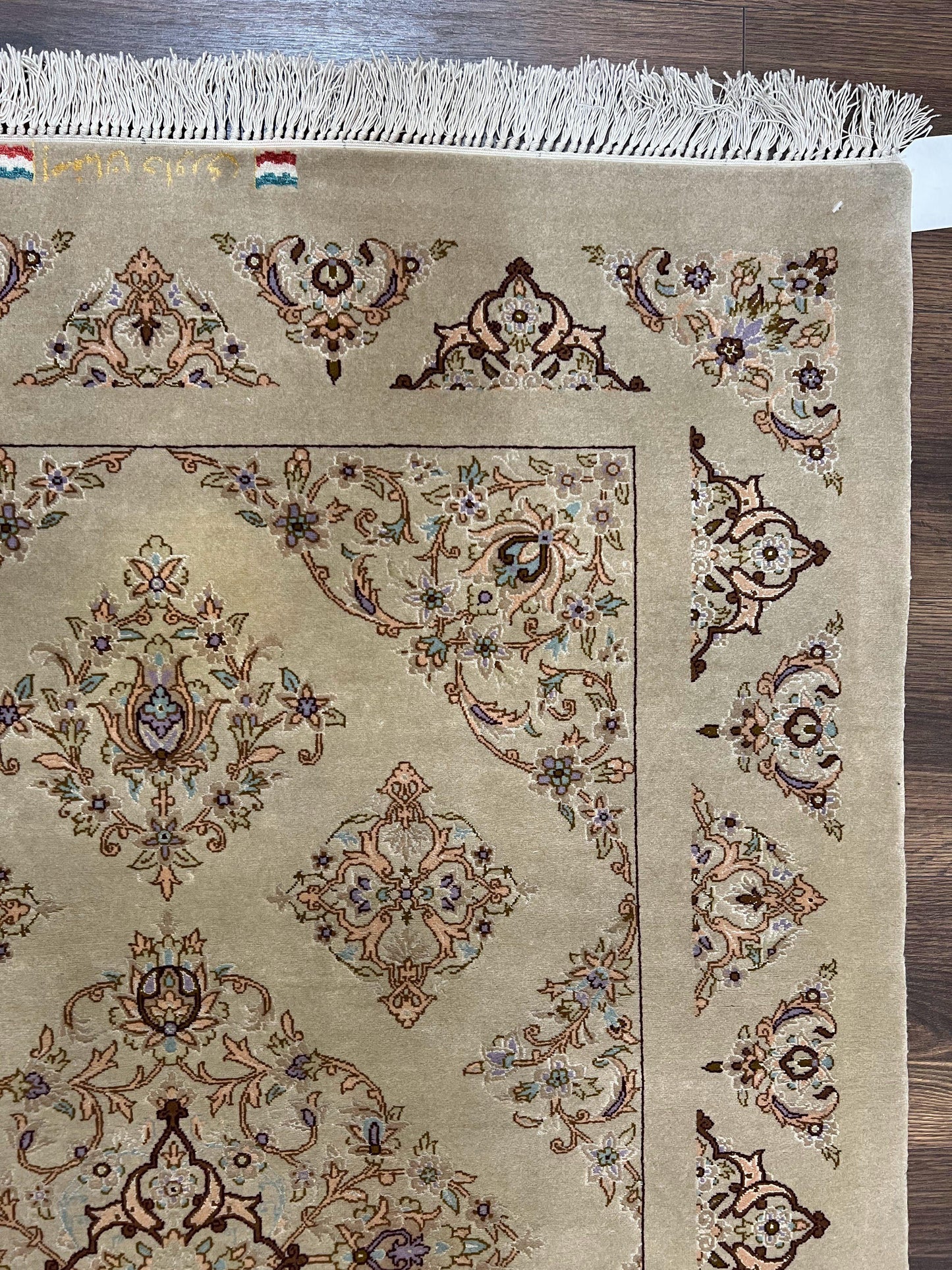 Very Fine Persian Isfahan Rug 3x5 ft with Signature, Kork Wool on Silk Foundation, Gray-Taupe Vintage Hand Knotted Oriental Carpet, 60 Raj 460 KPSI - Nuvé